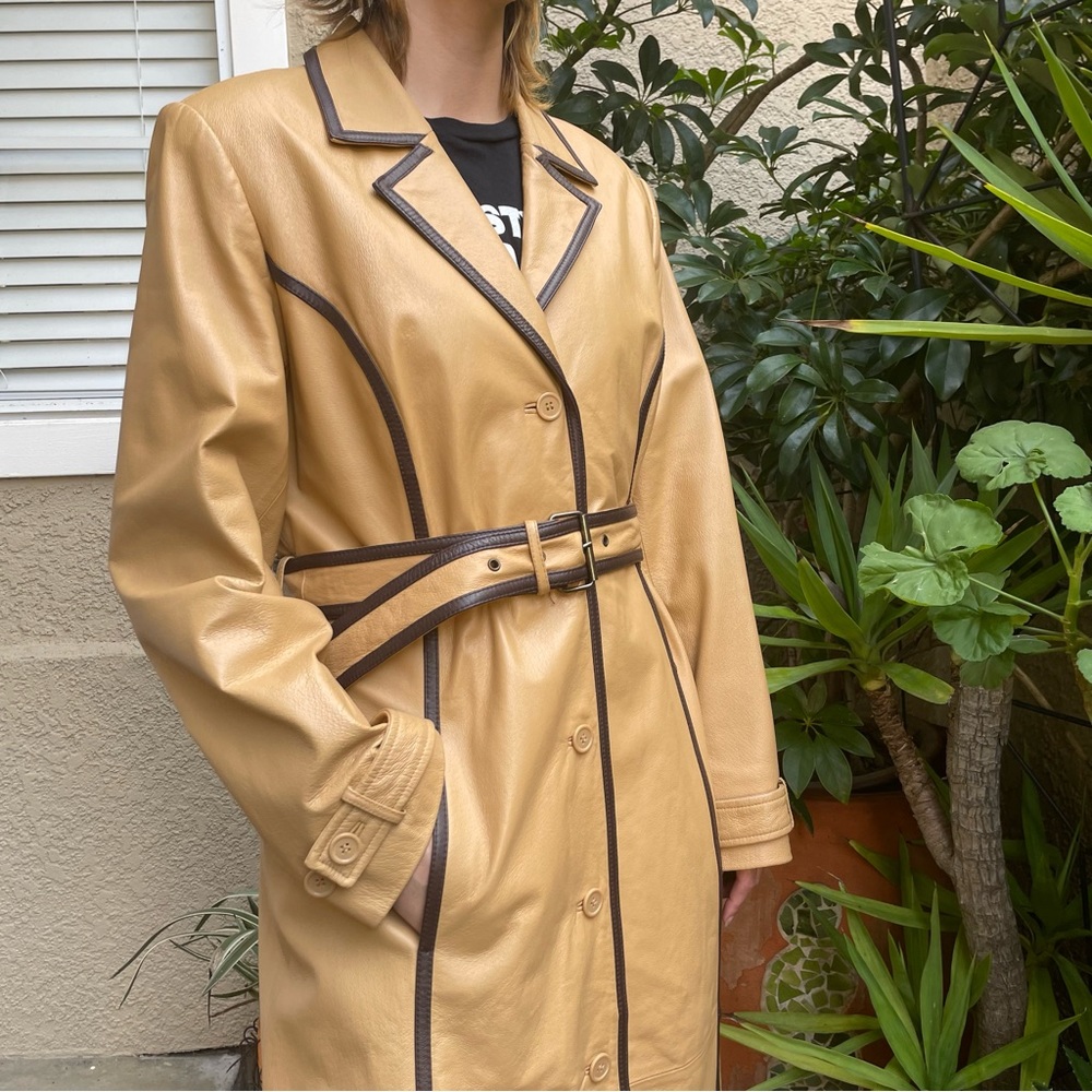 Vintage tan/brown Newportnews leather full length coat - Picture 4 of 14